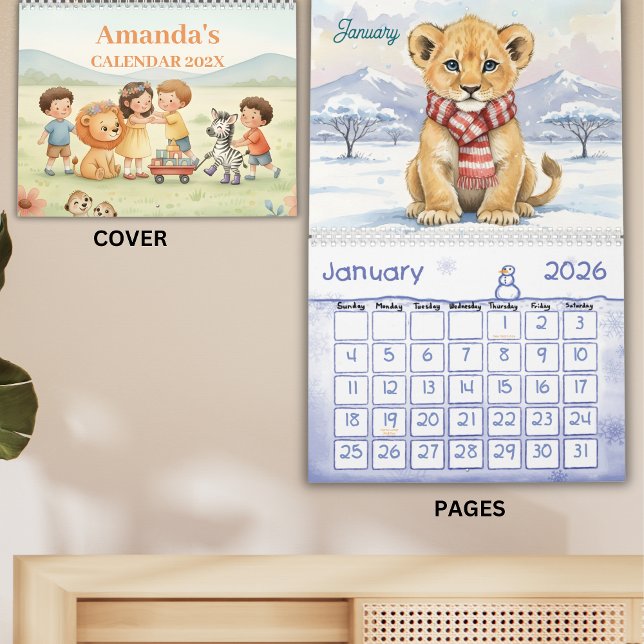 Safari Animals Personalized Kids Calendar 2026 (Creator Uploaded)