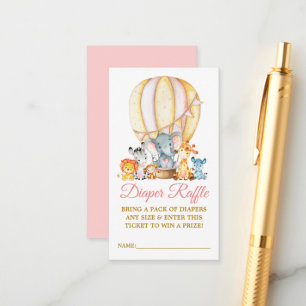 Safari Animals Pink Balloon Diaper Raffle Shower Enclosure Card