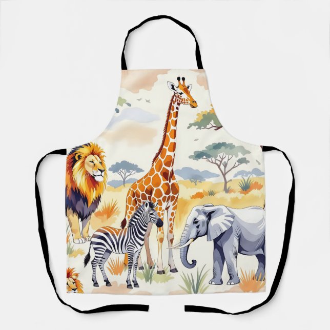 Safari Animals Seamless Pattern Savanna Scene Apron (Front)