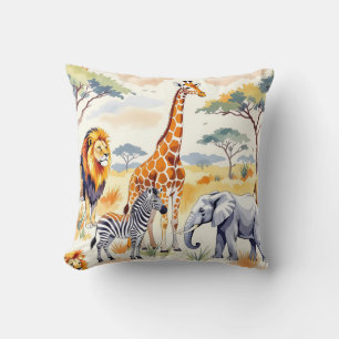 Safari Animals Seamless Pattern Savanna Scene Throw Pillow