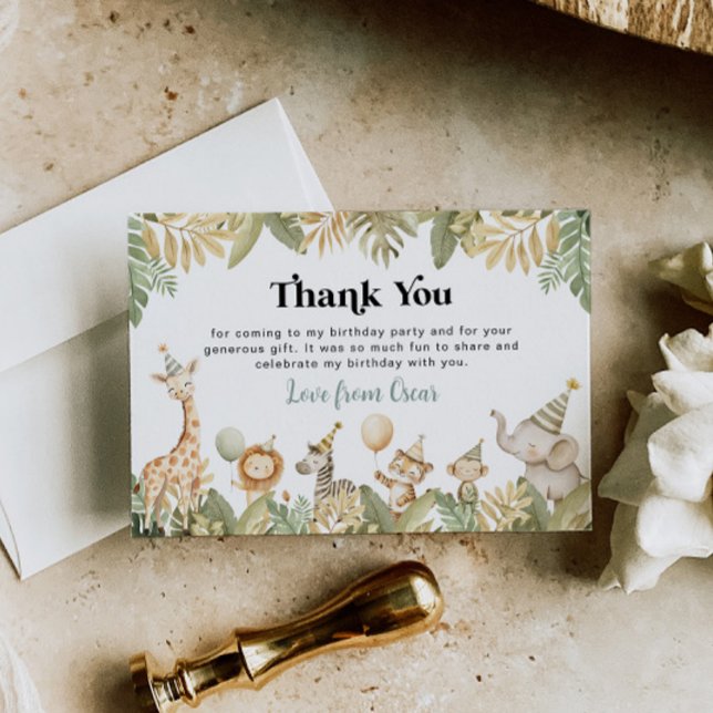 Safari Animals Thank You Card Jungle Wild One Boy (Creator Uploaded)