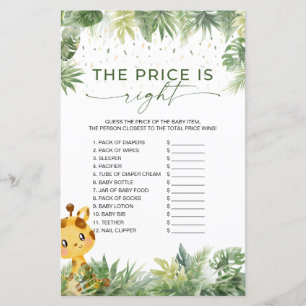 Safari Animals The Right Price Baby Shower Game
