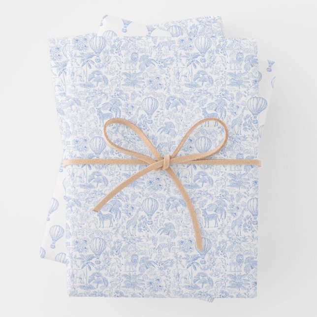 Safari Animals Toile De Jouy Wrapping Paper Sheet (In situ)