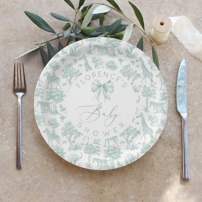 Safari animals Toile Green Baby shower  Paper Plate (Creator Uploaded)