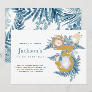 Safari Animals Tropical 3rd Birthday Invitation