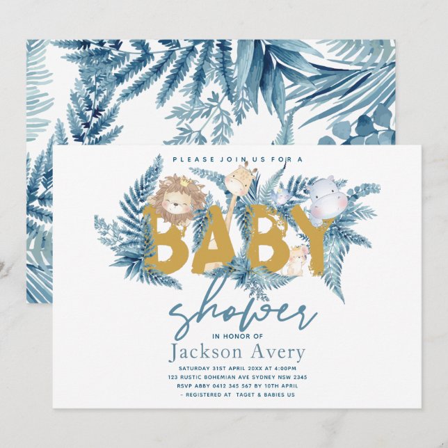 Safari Animals Tropical Baby Shower Invitation (Front/Back)