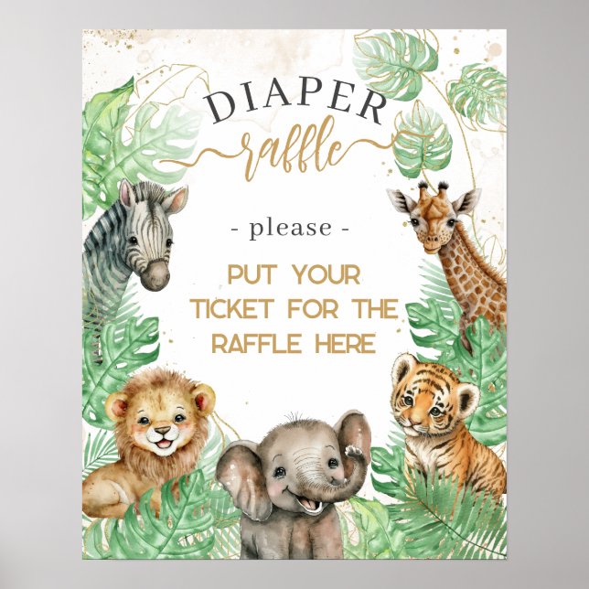 Safari animals Tropical greenery Baby Shower diape Poster (Front)