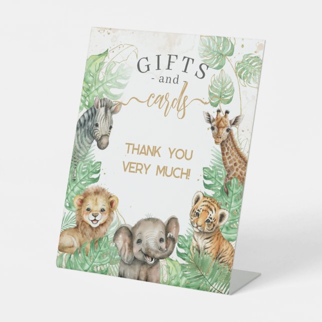 Safari animals Tropical greenery Baby Shower gifts Pedestal Sign (Front)