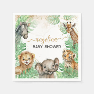 Safari animals Tropical greenery Baby Shower Napkin