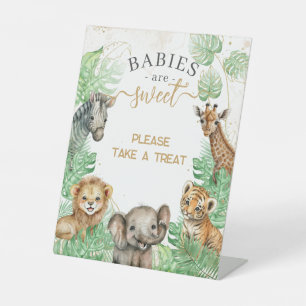 Safari animals Tropical greenery Baby Shower treat Pedestal Sign
