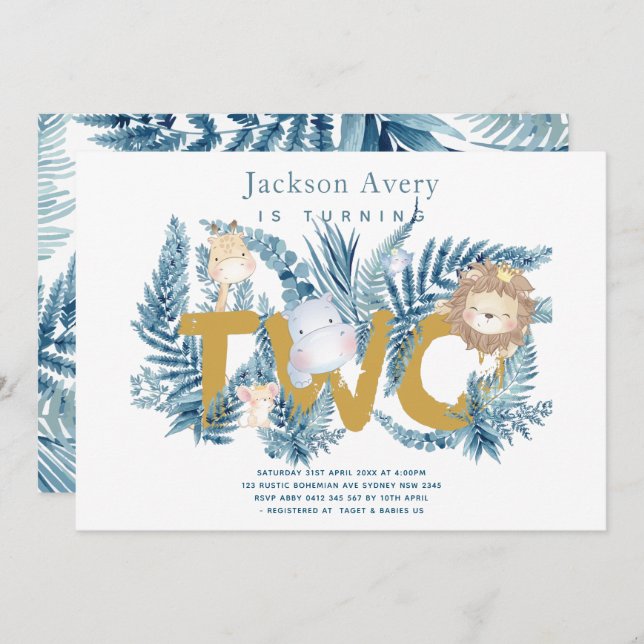 Safari Animals Tropical Second Birthday Invitation (Front/Back)
