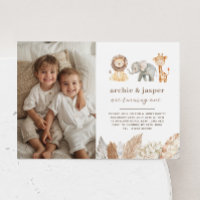Safari Animals Twins Landscape Photo Invitation