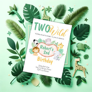 Safari animals Two Wild Birthday Invitation 