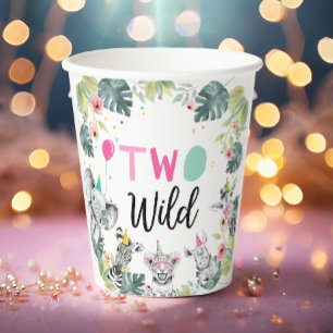 Safari Animals Two Wild Birthday Pink Girl  Paper Cups
