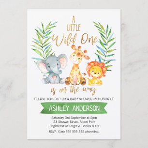Safari Animals Watercolor Baby Shower Invitation