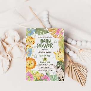Safari Animals Watercolor Baby Shower Invitation