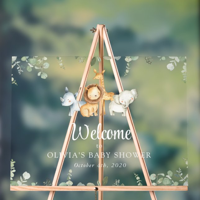 Safari Animals, Wild Animals, Baby Shower Welcome Acrylic Sign (Neutral)