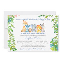 Safari Animals Wild Jungle Boy Baby Shower Invitat