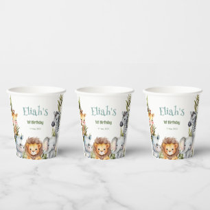 Safari Animals Wild One 1st Birthday Paper Cups