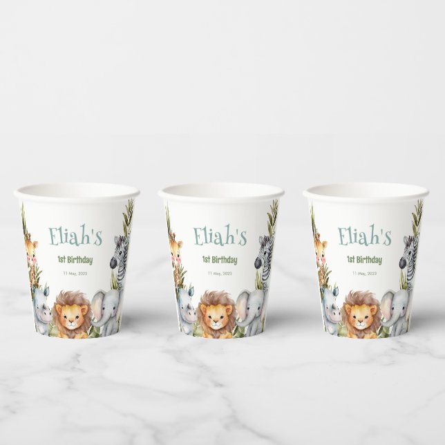Safari Animals Wild One 1st Birthday Paper Cups (Multi)