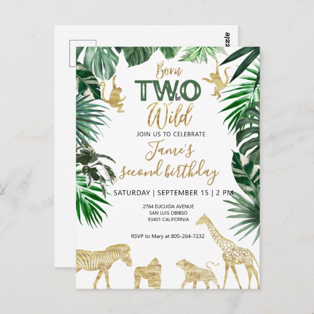 Safari Animals Wild One 1st Birthday  Postcard (Front/Back)