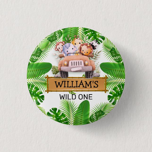 Safari Animals Wild One Birthday 1 Inch Round Button (Front)