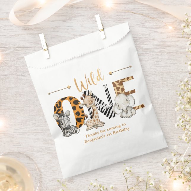 Safari Animals Wild One Birthday Favour Bag (Clipped)