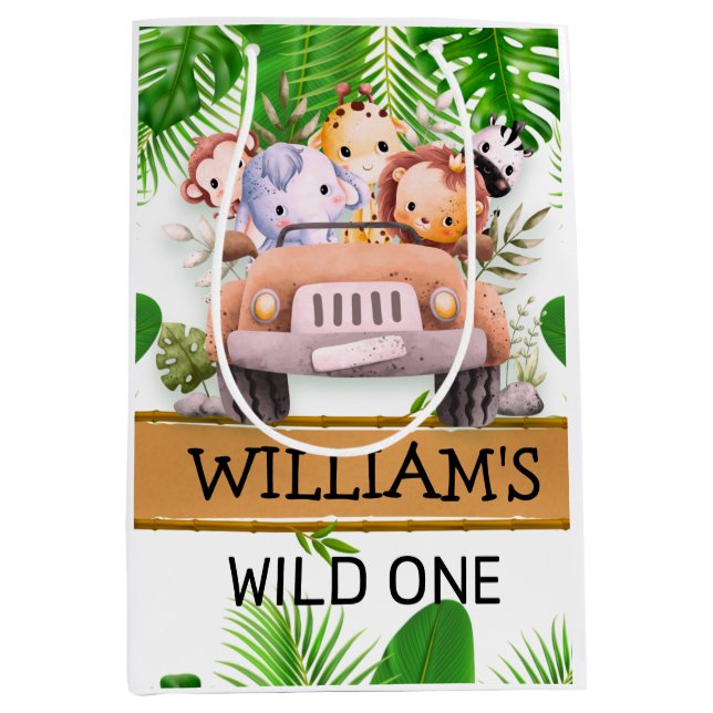 Safari Animals Wild One Birthday Medium Gift Bag (Front)