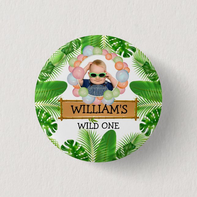 Safari Animals Wild One Birthday PHOTO 1 Inch Round Button (Front)