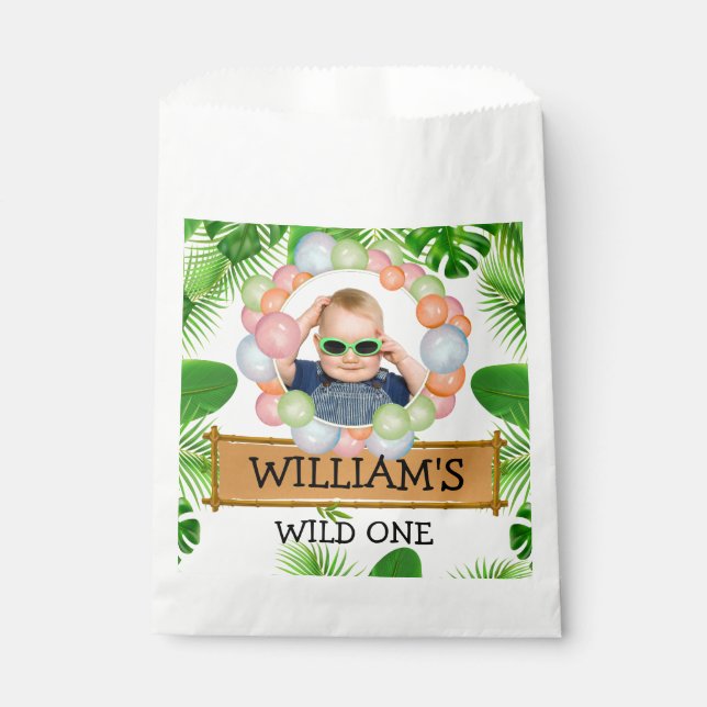 Safari Animals Wild One Birthday PHOTO Favour Bag (Front)