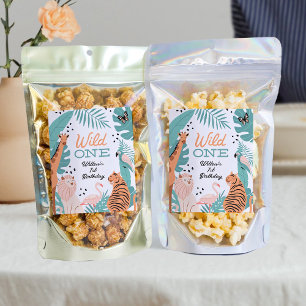 Safari Animals Wild One Birthday Snack Favour Labe Wine Label