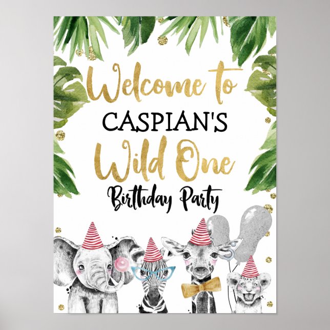 Safari Animals wild one birthday welcome Poster (Front)