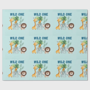 Safari Animals Wild One birthday Wrapping Paper