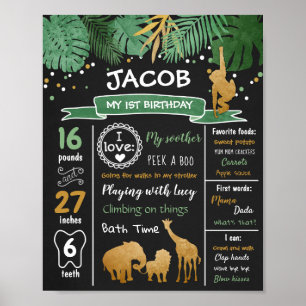 Safari Animals Wild One First Birthday Milestones Poster