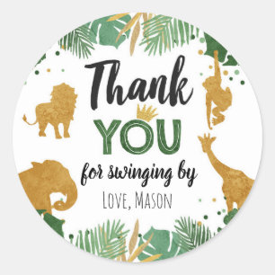 Safari Animals Wild One Jungle Gold Thank You Boy Classic Round Sticker