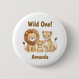 Safari Animals Wild One Personalized Name 2 Inch Round Button