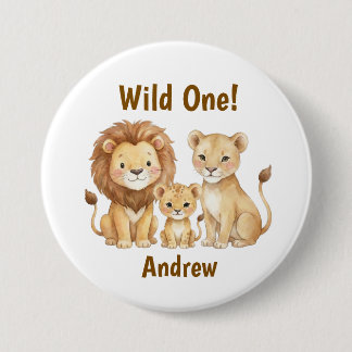 Safari Animals Wild One Personalized Name 3 Inch Round Button