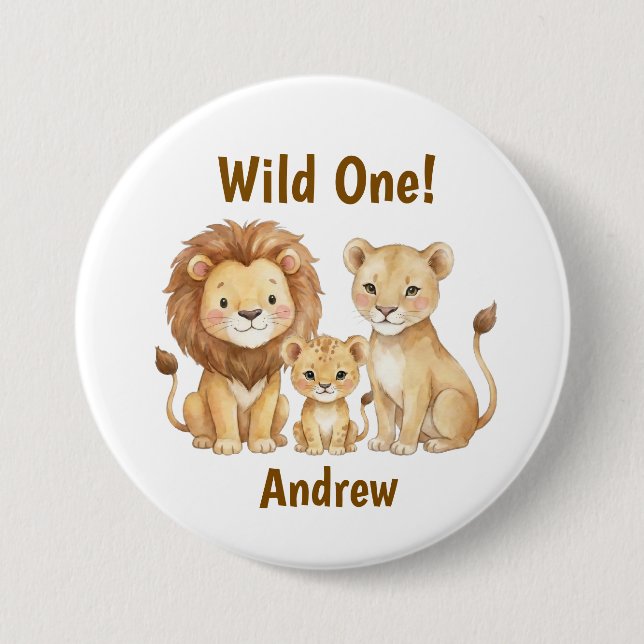 Safari Animals Wild One Personalized Name 3 Inch Round Button (Front)