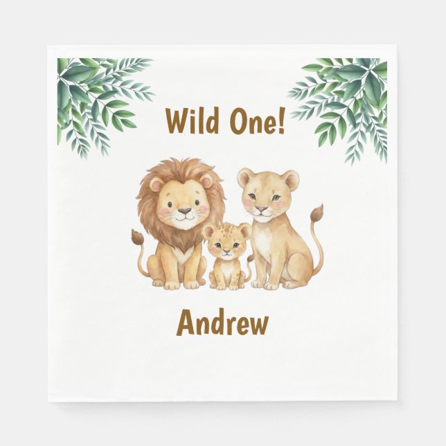 Safari Animals Wild One Personalized Name Napkin (Front)