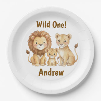 Safari Animals Wild One Personalized Name Paper Plate
