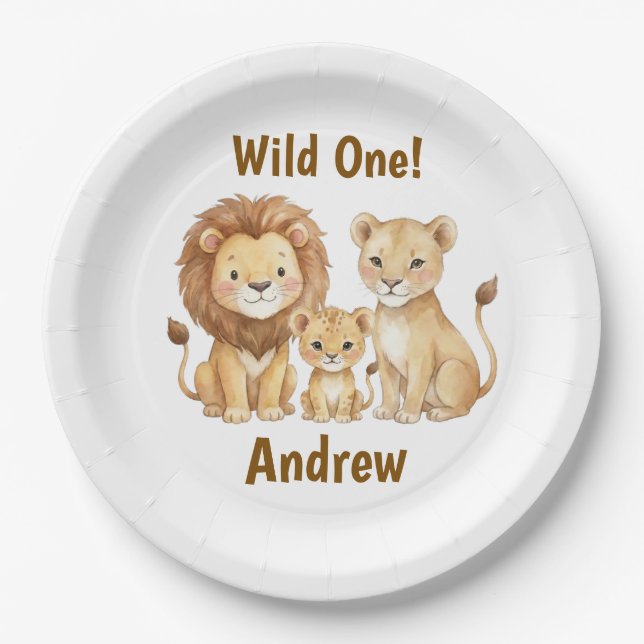 Safari Animals Wild One Personalized Name Paper Plate (Front)