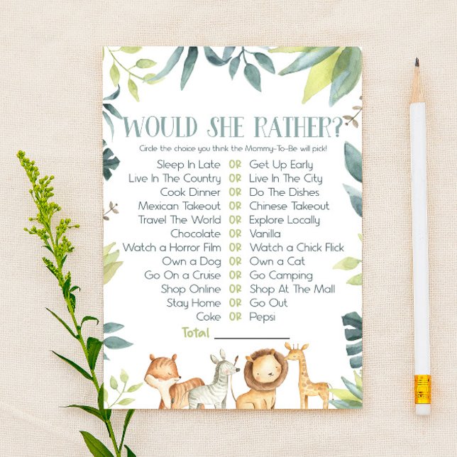 Safari Animals Would She Rather Baby Shower Game Stationery (Creator Uploaded)