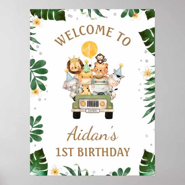 Safari Animaux Affiche de bienvenue d'anniversaire (Devant)