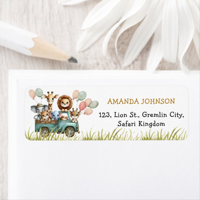 Safari Animaux Anniversaire Adresse de retour Labe (En situation)