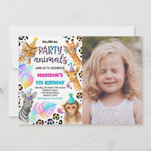 Safari Animaux Anniversaire Invitation avec photo