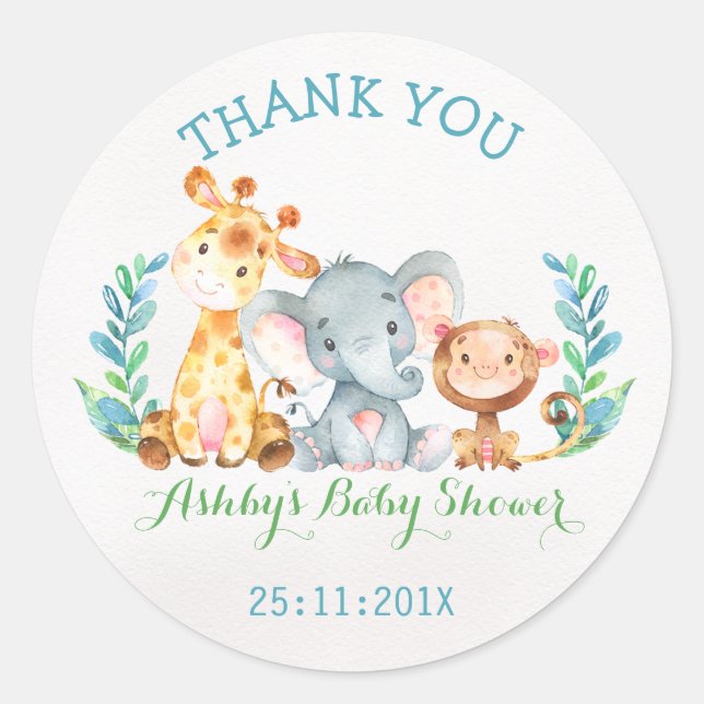 Safari Animaux Avec Sticker Baby shower Singe (Devant)