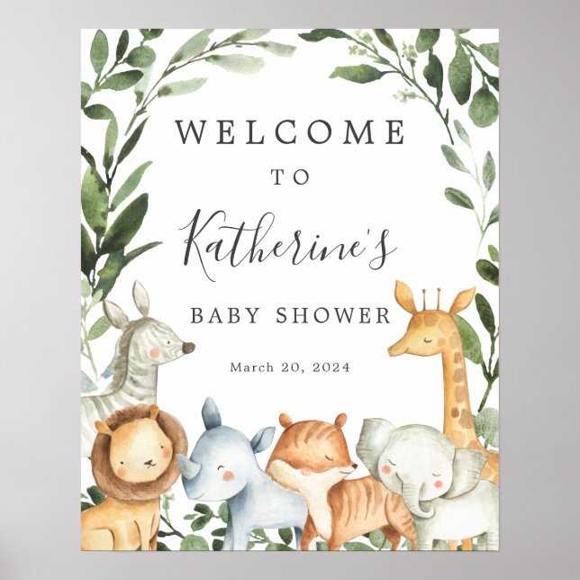 Safari Animaux Baby shower Affiche de bienvenue (Devant)