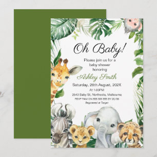 Safari Animaux Baby shower de verdure Invitation