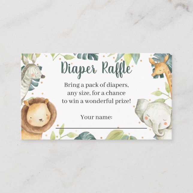 Safari Animaux Baby shower Déchets Carte Raffle (Devant)