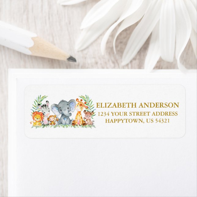 Safari Animaux Baby shower Gold Adresse de retour (En situation)